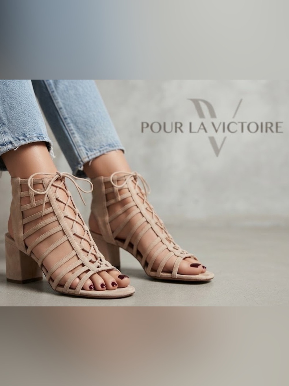 Authentic Pour La Victoire suede leather designer sandals sz 7.5